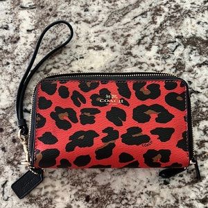 Coach Double Zip Leopard Wallet Wristlet
